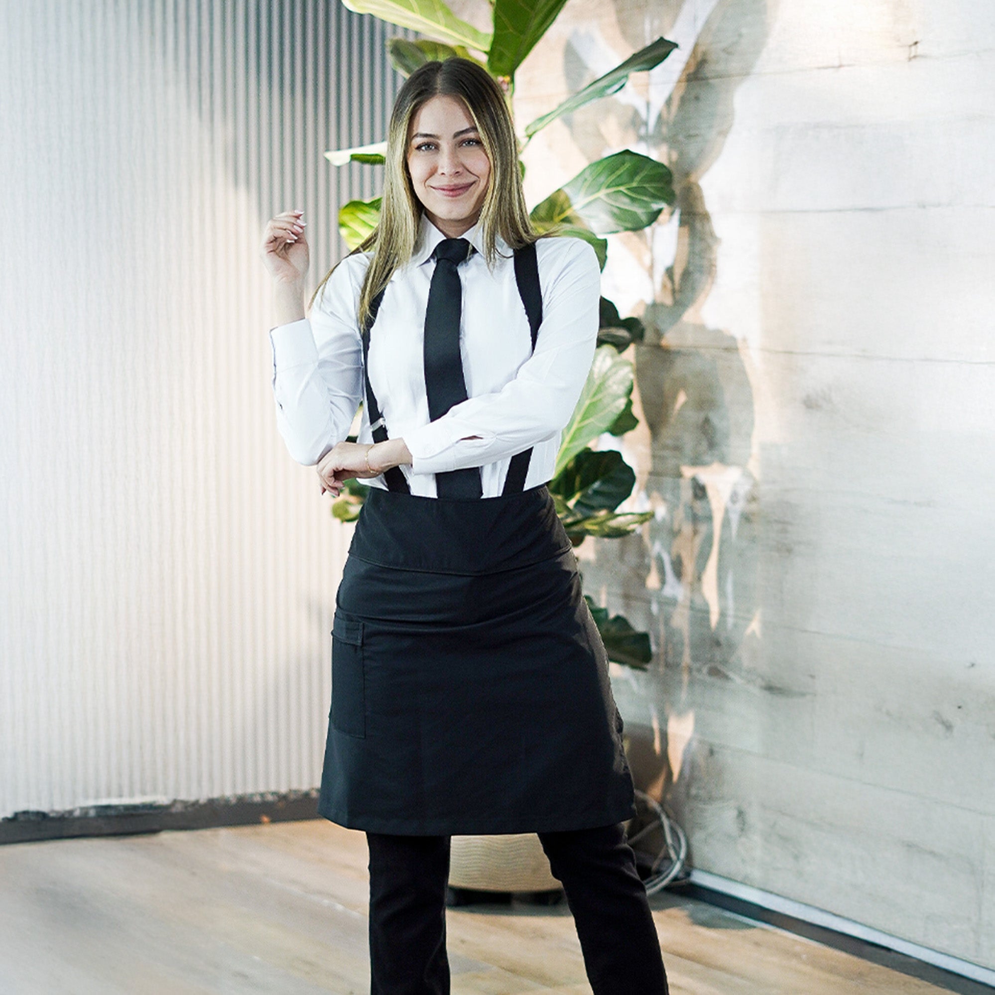 Oxford Shirt + Trousers + Waist Apron + Bow Tie or Necktie - Women